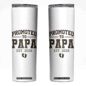 Promoted To Dad Est 2026 Camo Skinny Tumbler Hunting Style New Dad Gift Graphic TS12 White Print Your Wear