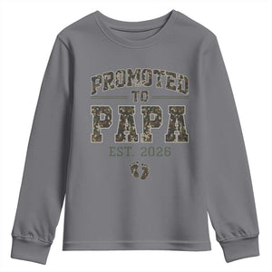 Promoted To Dad Est 2026 Camo Youth Sweatshirt Hunting Style New Dad Gift Graphic TS12 Charcoal Print Your Wear