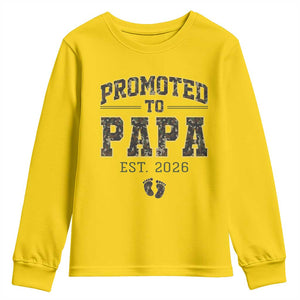 Promoted To Dad Est 2026 Camo Youth Sweatshirt Hunting Style New Dad Gift Graphic TS12 Daisy Print Your Wear