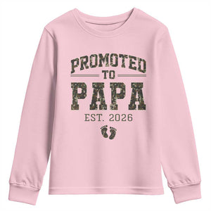 Promoted To Dad Est 2026 Camo Youth Sweatshirt Hunting Style New Dad Gift Graphic TS12 Light Pink Print Your Wear