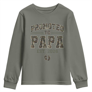 Promoted To Dad Est 2026 Camo Youth Sweatshirt Hunting Style New Dad Gift Graphic TS12 Military Green Print Your Wear
