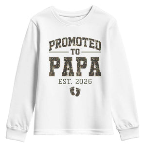 Promoted To Dad Est 2026 Camo Youth Sweatshirt Hunting Style New Dad Gift Graphic TS12 White Print Your Wear