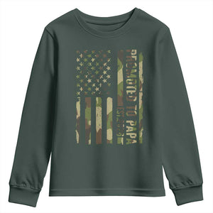 Promoted To Papa Est 2026 American Flag Camo Youth Sweatshirt Patriotic New Papa TS12 Dark Forest Green Print Your Wear