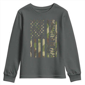 Promoted To Papa Est 2026 American Flag Camo Youth Sweatshirt Patriotic New Papa TS12 Dark Heather Print Your Wear