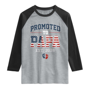 Patriotic Promoted To Dad Est 2026 Raglan Shirt US Flag New Father Gift TS12 Heather Gray Black Print Your Wear