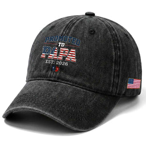 Patriotic Promoted To Dad Est 2026 Washed Cotton Baseball Cap US Flag New Father Gift TS12 Print Your Wear