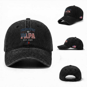 Patriotic Promoted To Dad Est 2026 Washed Cotton Baseball Cap US Flag New Father Gift TS12 Washed Cap Universal Fit Black Print Your Wear
