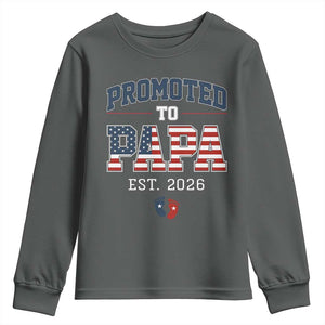 Patriotic Promoted To Dad Est 2026 Youth Sweatshirt US Flag New Father Gift TS12 Dark Heather Print Your Wear