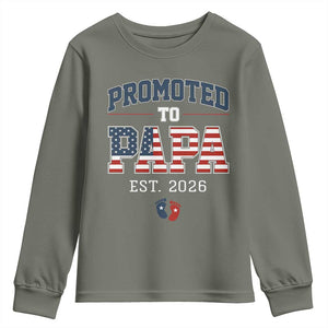 Patriotic Promoted To Dad Est 2026 Youth Sweatshirt US Flag New Father Gift TS12 Military Green Print Your Wear