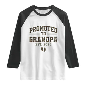 Promoted To Grandpa Est 2026 Raglan Shirt Vintage Camo Grandpa Graphic