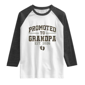 Promoted To Grandpa Est 2026 Raglan Shirt Vintage Camo Grandpa Graphic