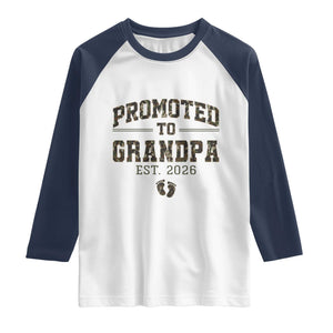 Promoted To Grandpa Est 2026 Raglan Shirt Vintage Camo Grandpa Graphic
