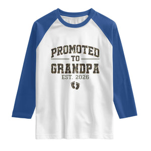 Promoted To Grandpa Est 2026 Raglan Shirt Vintage Camo Grandpa Graphic