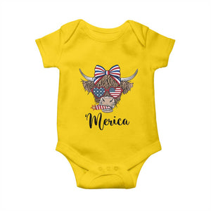 Patriotic Highland Cow Baby Onesie Merica USA Flag Farmer Gift