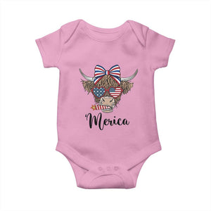 Patriotic Highland Cow Baby Onesie Merica USA Flag Farmer Gift