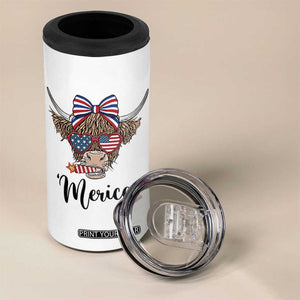 Patriotic Highland Cow 4 in 1 Can Cooler Tumbler Merica USA Flag Farmer Gift