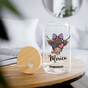 Patriotic Highland Cow Glass Can Merica USA Flag Farmer Gift TS12 Print Your Wear