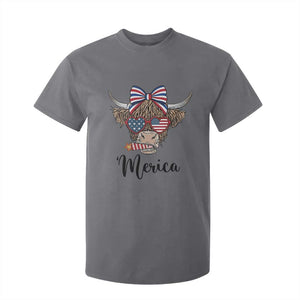 Patriotic Highland Cow T Shirt For Kid Merica USA Flag Farmer Gift
