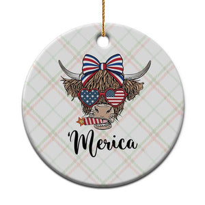 Patriotic Highland Cow Ceramic Ornament Merica USA Flag Farmer Gift TS12 1pc Christmas Plaid Print Your Wear