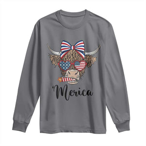 Patriotic Highland Cow Long Sleeve Shirt Merica USA Flag Farmer Gift