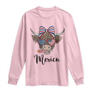 Patriotic Highland Cow Long Sleeve Shirt Merica USA Flag Farmer Gift