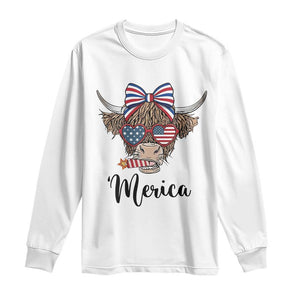Patriotic Highland Cow Long Sleeve Shirt Merica USA Flag Farmer Gift