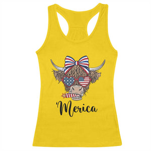 Patriotic Highland Cow Racerback Tank Top Merica USA Flag Farmer Gift TS12 Daisy Print Your Wear
