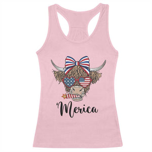 Patriotic Highland Cow Racerback Tank Top Merica USA Flag Farmer Gift TS12 Light Pink Print Your Wear