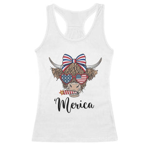 Patriotic Highland Cow Racerback Tank Top Merica USA Flag Farmer Gift TS12 White Print Your Wear