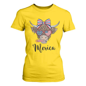 Patriotic Highland Cow T Shirt For Women Merica USA Flag Farmer Gift