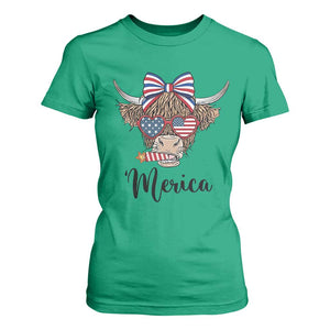 Patriotic Highland Cow T Shirt For Women Merica USA Flag Farmer Gift