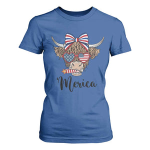 Patriotic Highland Cow T Shirt For Women Merica USA Flag Farmer Gift