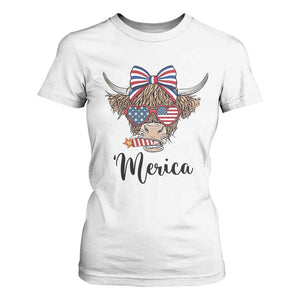 Patriotic Highland Cow T Shirt For Women Merica USA Flag Farmer Gift