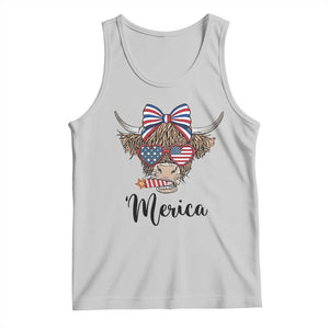 Patriotic Highland Cow Tank Top Merica USA Flag Farmer Gift