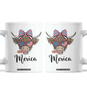 Patriotic Highland Cow Coffee Mug Merica USA Flag Farmer Gift