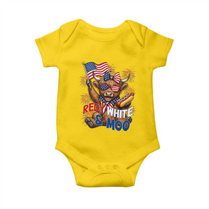 Striped Highland Cow 4th Of July Baby Onesie Red White And Moo