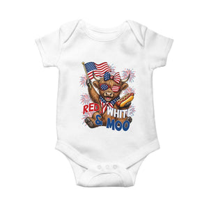 Striped Highland Cow 4th Of July Baby Onesie Red White And Moo
