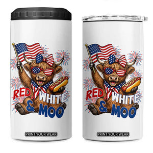 Striped Highland Cow 4th Of July 4 in 1 Can Cooler Tumbler Red White And Moo