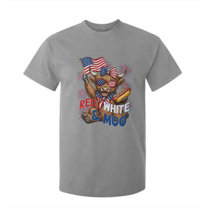 Striped Highland Cow 4th Of July T Shirt For Kid Red White And Moo