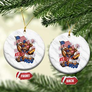 Striped Highland Cow 4th Of July Ceramic Ornament Red White And Moo TS12 1pc White Marble Print Your Wear