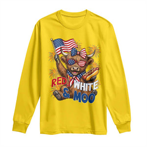 Striped Highland Cow 4th Of July Long Sleeve Shirt Red White And Moo
