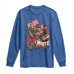 Striped Highland Cow 4th Of July Long Sleeve Shirt Red White And Moo