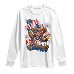 Striped Highland Cow 4th Of July Long Sleeve Shirt Red White And Moo