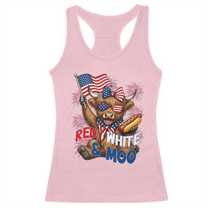 Striped Highland Cow 4th Of July Racerback Tank Top Red White And Moo