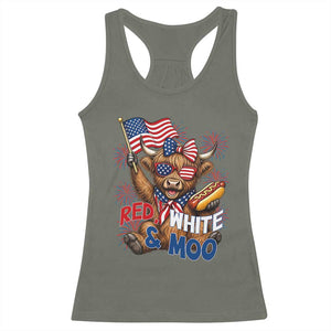 Striped Highland Cow 4th Of July Racerback Tank Top Red White And Moo