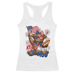 Striped Highland Cow 4th Of July Racerback Tank Top Red White And Moo