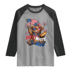 Striped Highland Cow 4th Of July Raglan Shirt Red White And Moo