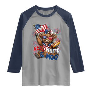 Striped Highland Cow 4th Of July Raglan Shirt Red White And Moo