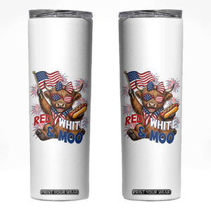 Striped Highland Cow 4th Of July Skinny Tumbler Red White And Moo