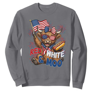 Striped Highland Cow 4th Of July Sweatshirt Red White And Moo